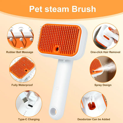 Summervibes Professional Cat & Dogs Grooming Brush – Waterproof Steam Deshedding Tool with One-Button Hair Removal for Cats and Dogs, Ideal for Pet Fur Cleaning and Trimming