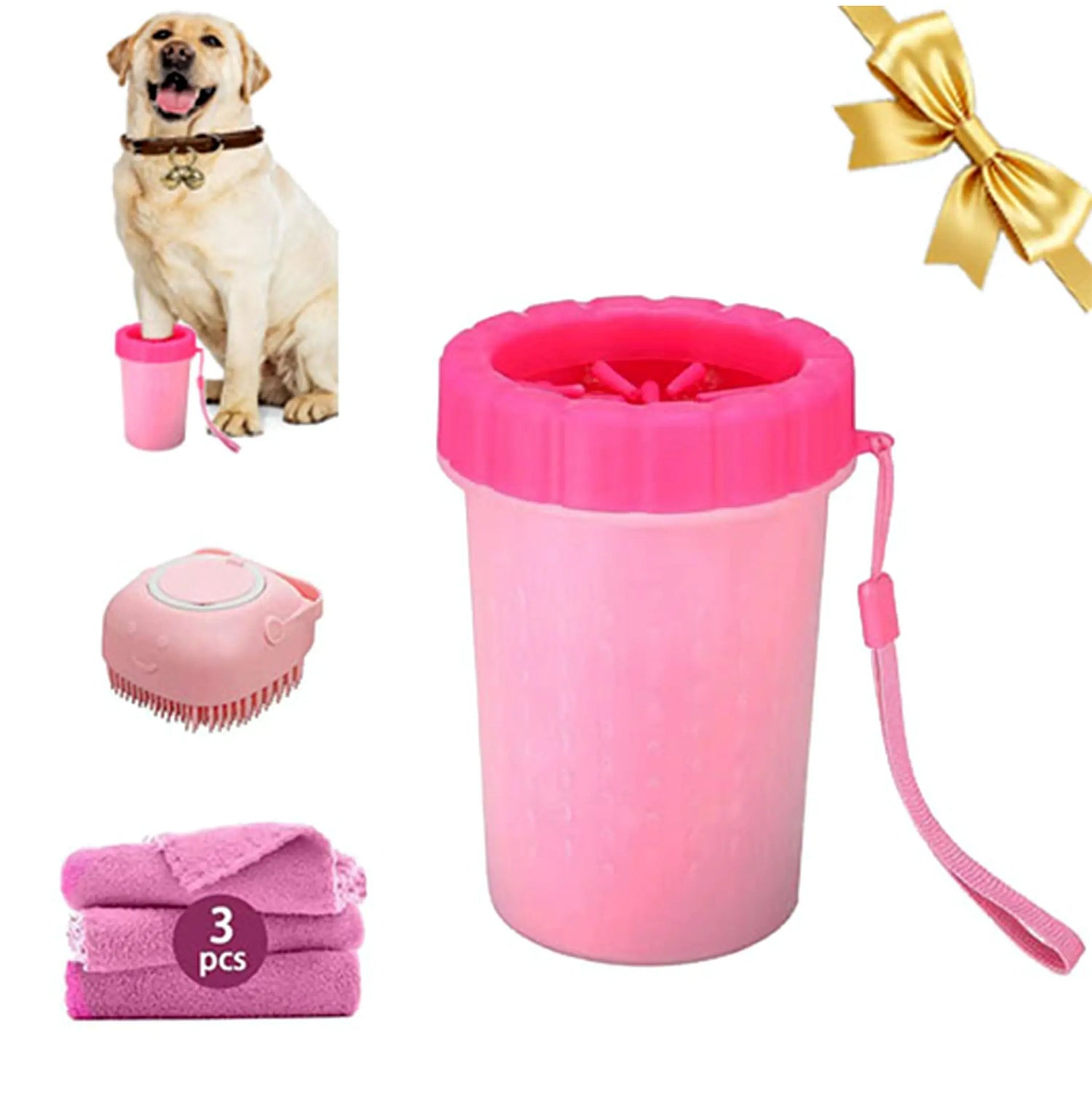 Portable Dog Paw Cleaner with Grip and Absorbent Towels for Small to Large Breeds