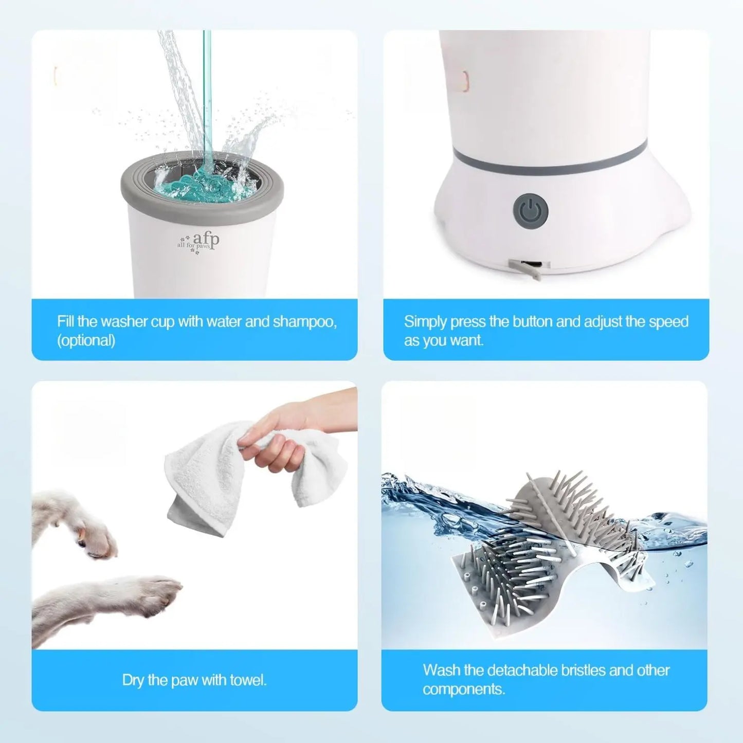 ALL for PAWS Automatic Dog Paw Cleaner, Dog Foot Washer Electric Paw Washer for Dogs Portable Paw Cleaner Cup, Mud Paw Clean Station, Silicone Brush Soft for Paws, Two Speed, Suction Cup Bottom