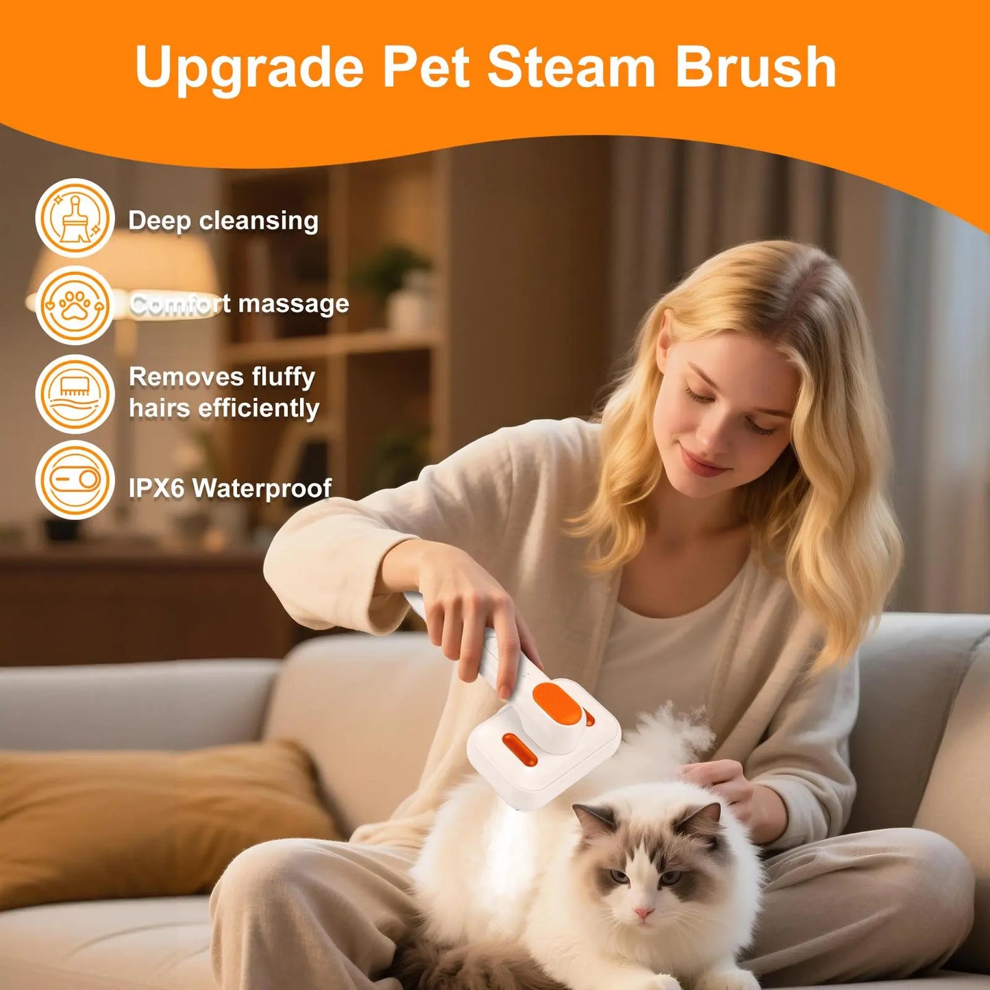 Summervibes Professional Cat & Dogs Grooming Brush – Waterproof Steam Deshedding Tool with One-Button Hair Removal for Cats and Dogs, Ideal for Pet Fur Cleaning and Trimming