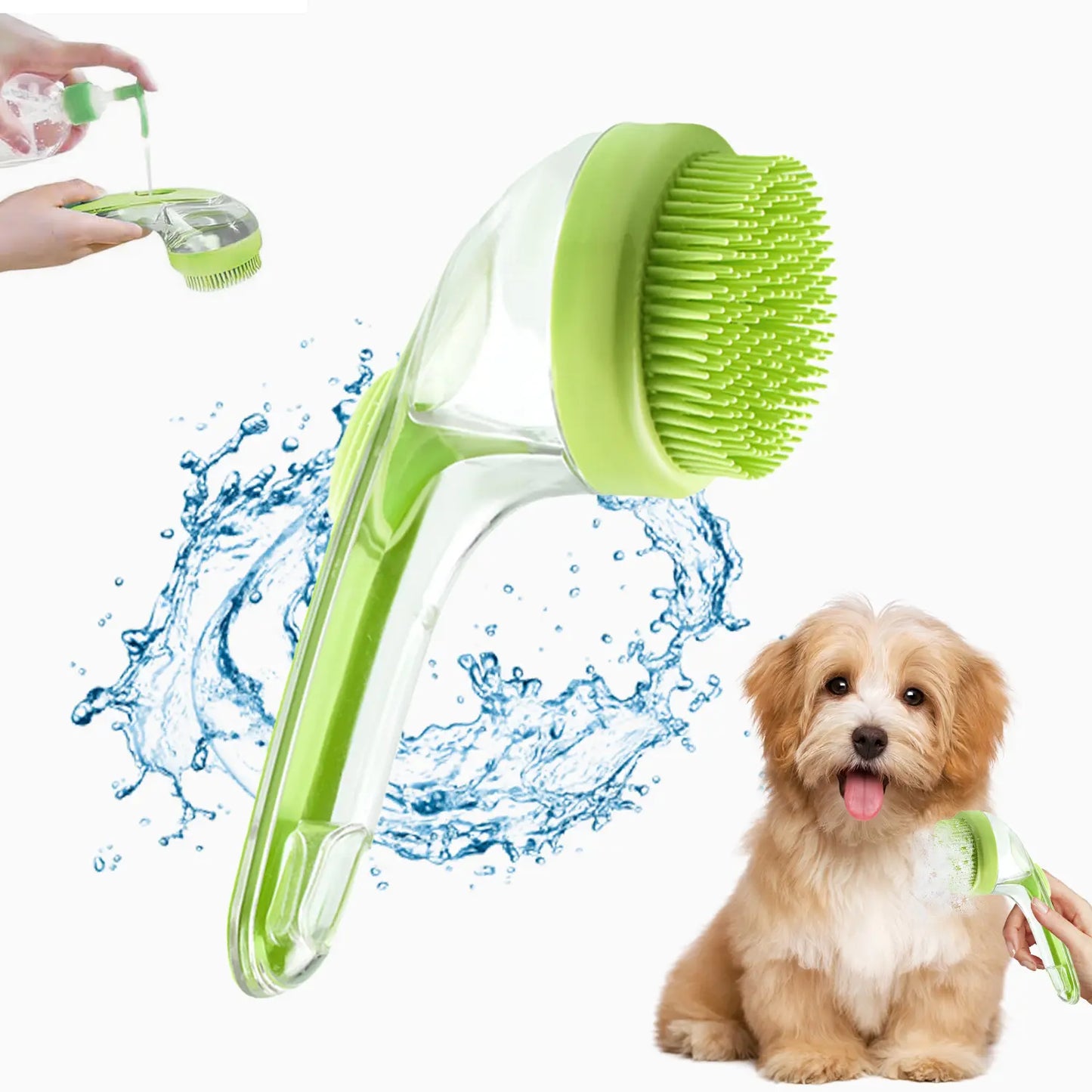 Pet Bath Brush with Shampoo Dispenser for Dogs and Cats - Ergonomic Handle and Gentle Massage Grooming Tool, Essential Bath Supply for Pet Care