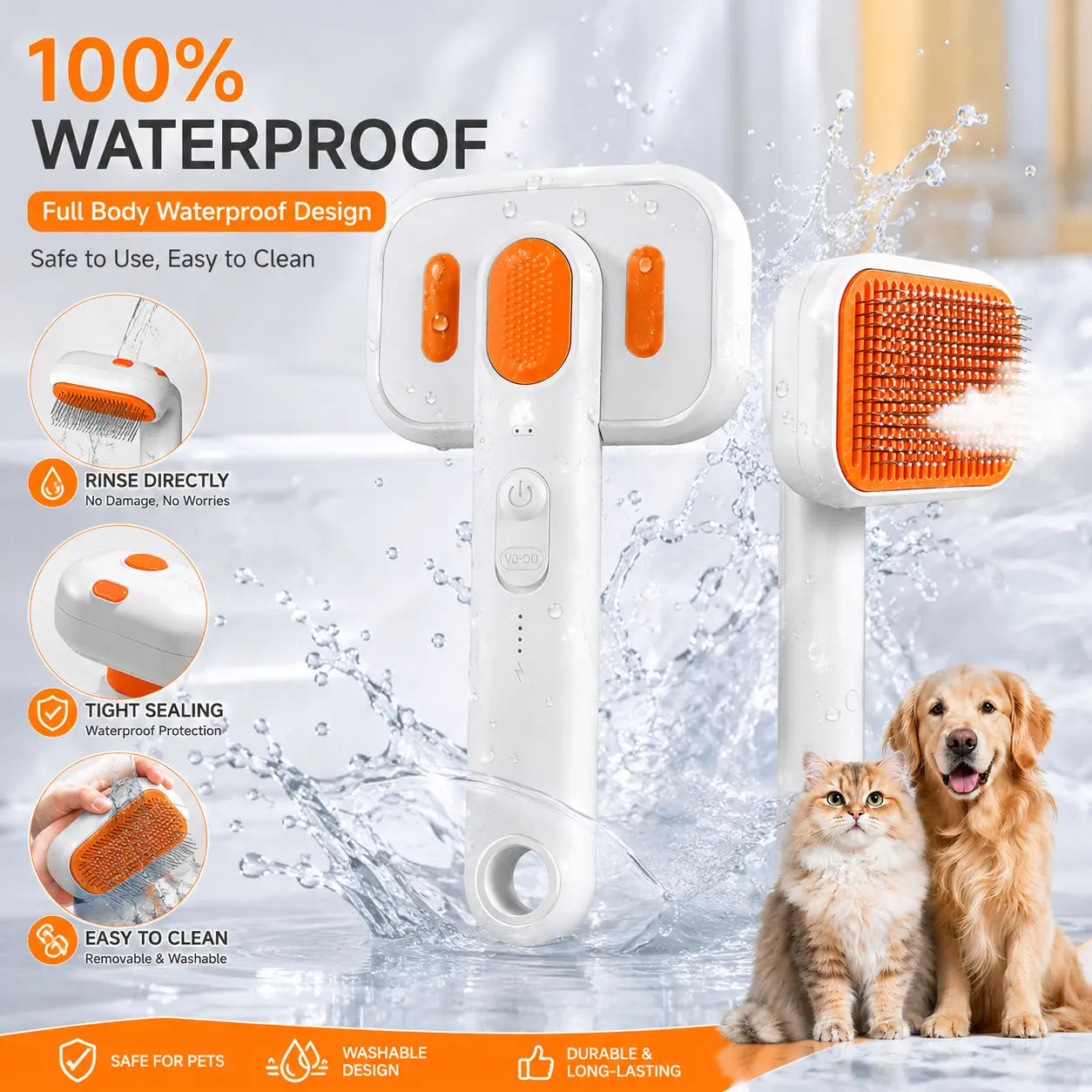 Summervibes Professional Cat & Dogs Grooming Brush – Waterproof Steam Deshedding Tool with One-Button Hair Removal for Cats and Dogs, Ideal for Pet Fur Cleaning and Trimming