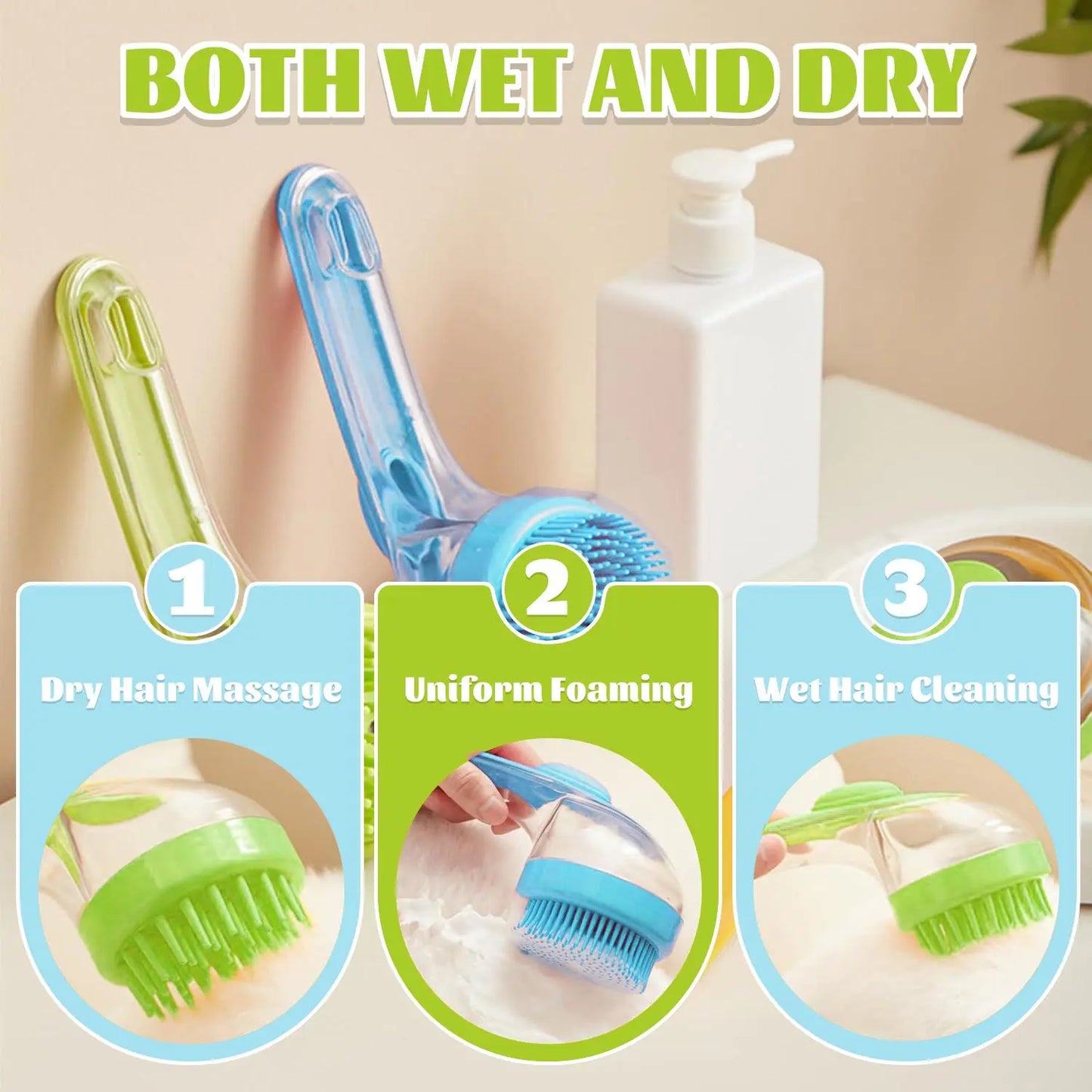 Pet Bath Brush with Shampoo Dispenser for Dogs and Cats - Ergonomic Handle and Gentle Massage Grooming Tool, Essential Bath Supply for Pet Care