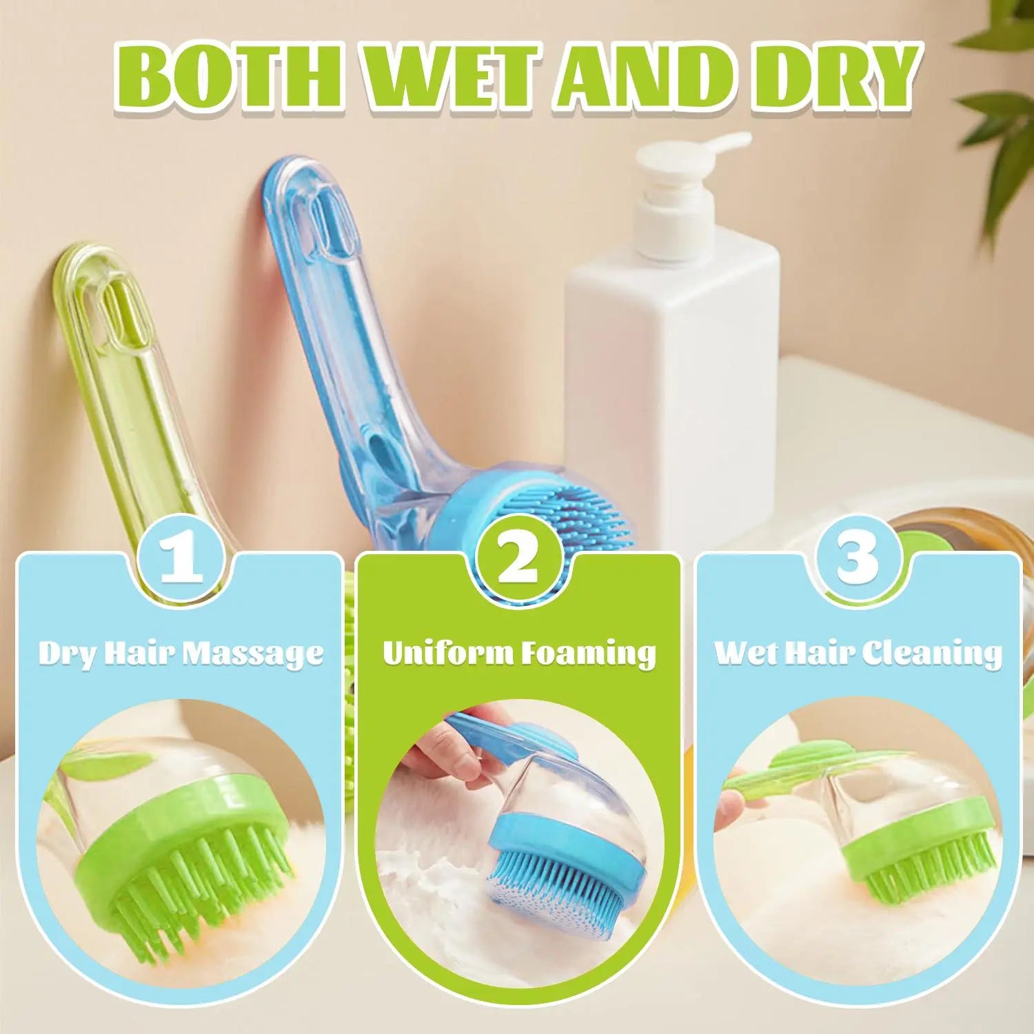 Pet Bath Brush with Shampoo Dispenser for Dogs and Cats - Ergonomic Handle and Gentle Massage Grooming Tool, Essential Bath Supply for Pet Care