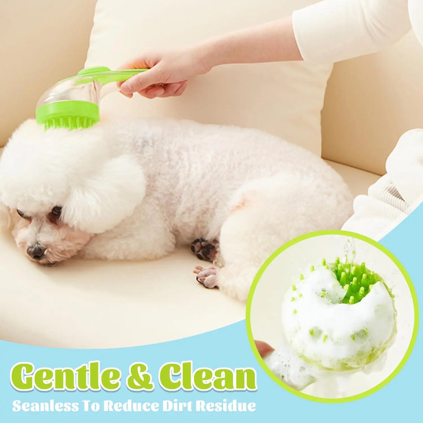 Pet Bath Brush with Shampoo Dispenser for Dogs and Cats - Ergonomic Handle and Gentle Massage Grooming Tool, Essential Bath Supply for Pet Care